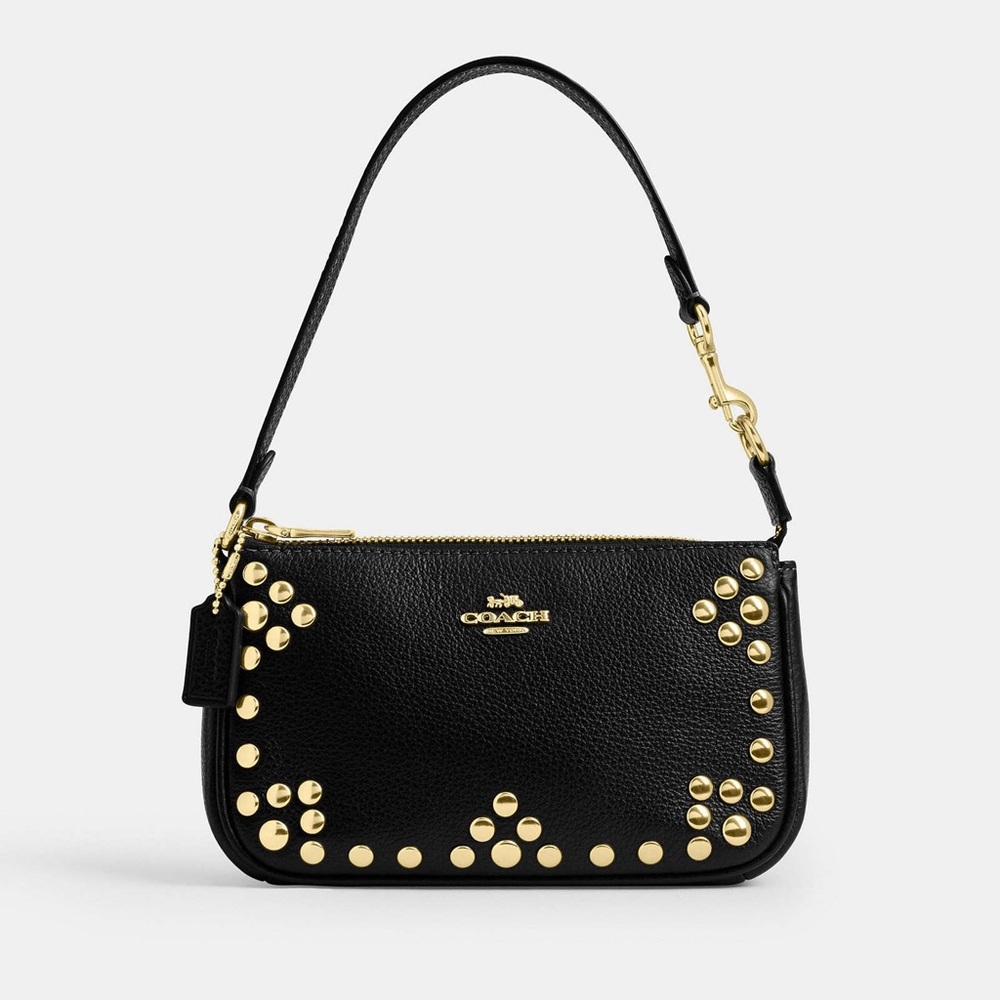 NWT COACH Nolita 19 Bag With Rivers pebble leather in Gold/Black CAQ17